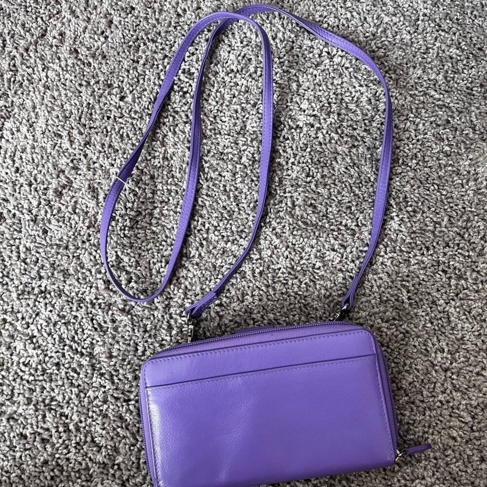 Hand painted mushroom purse fairycore mini genuine leather purple and yellow - Picture 3 of 6